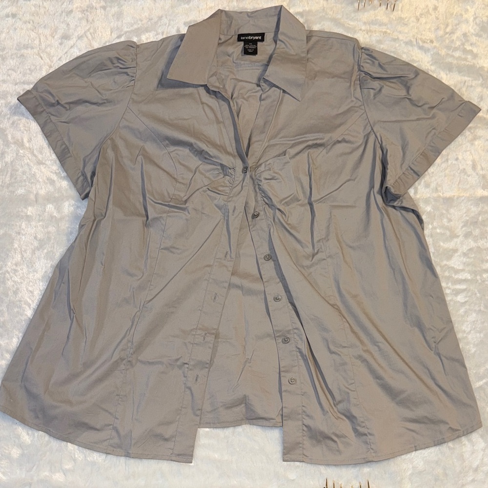 Lane Bryant Silver Button-Up Blouse